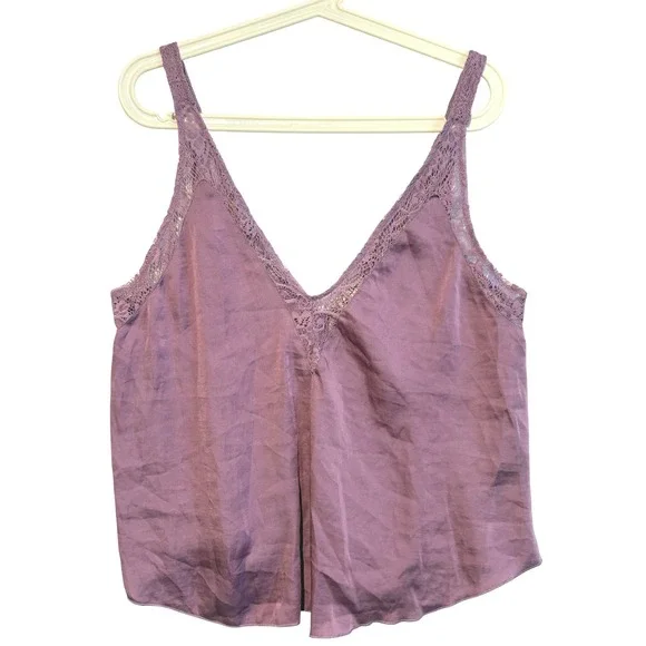 NWT Free People Hydrangea Lace Satin V-Neck Camisole Top Purple OB809904 Women M - Picture 2 of 10